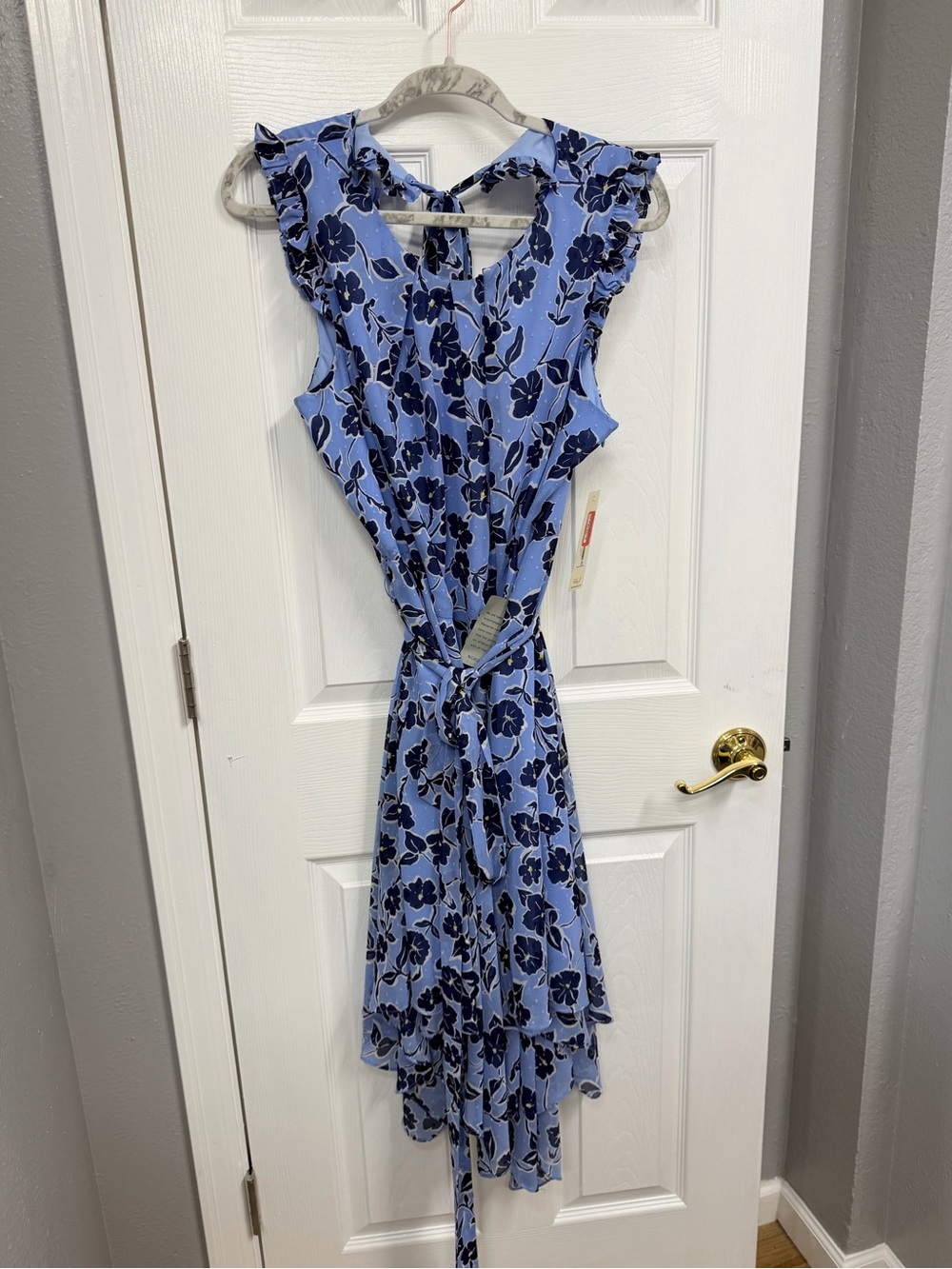 Eliza J Light Blue & Navy Floral High-Low Dress